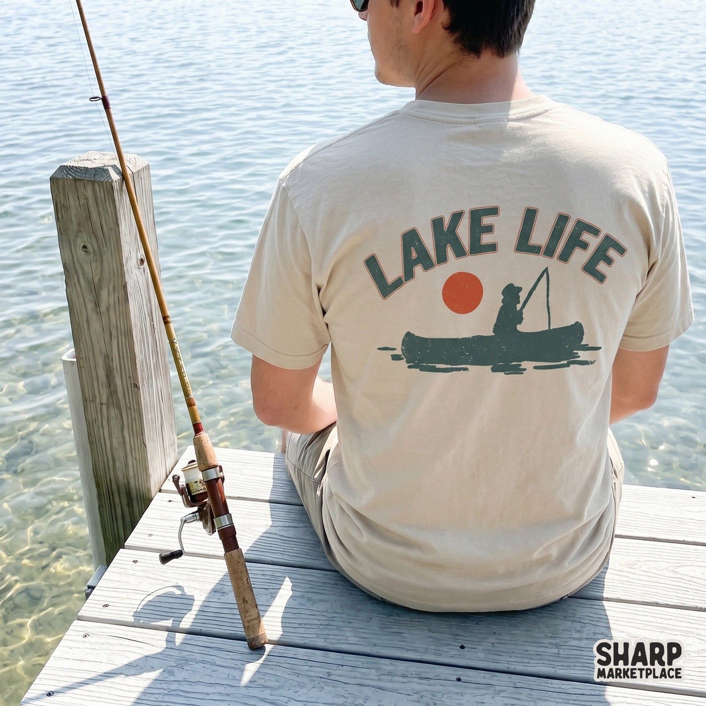 Rustic summer fishing design with a vintage aesthetic, featuring a canoe silhouette and sunset, ideal for custom tumblers or outdoorsy DIY gifts.