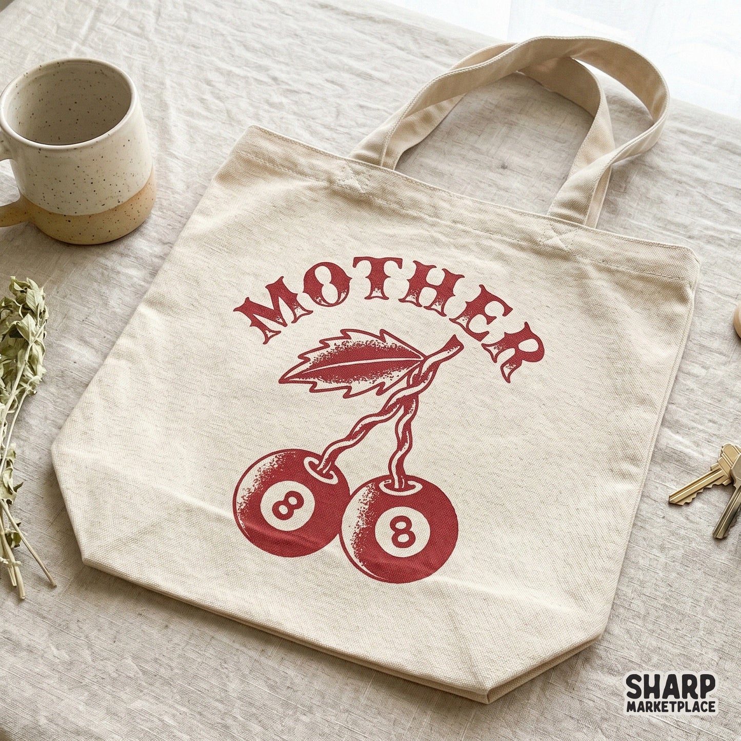 Retro 8 ball cherry design with a vintage tattoo biker mom theme for sublimation shirt printing