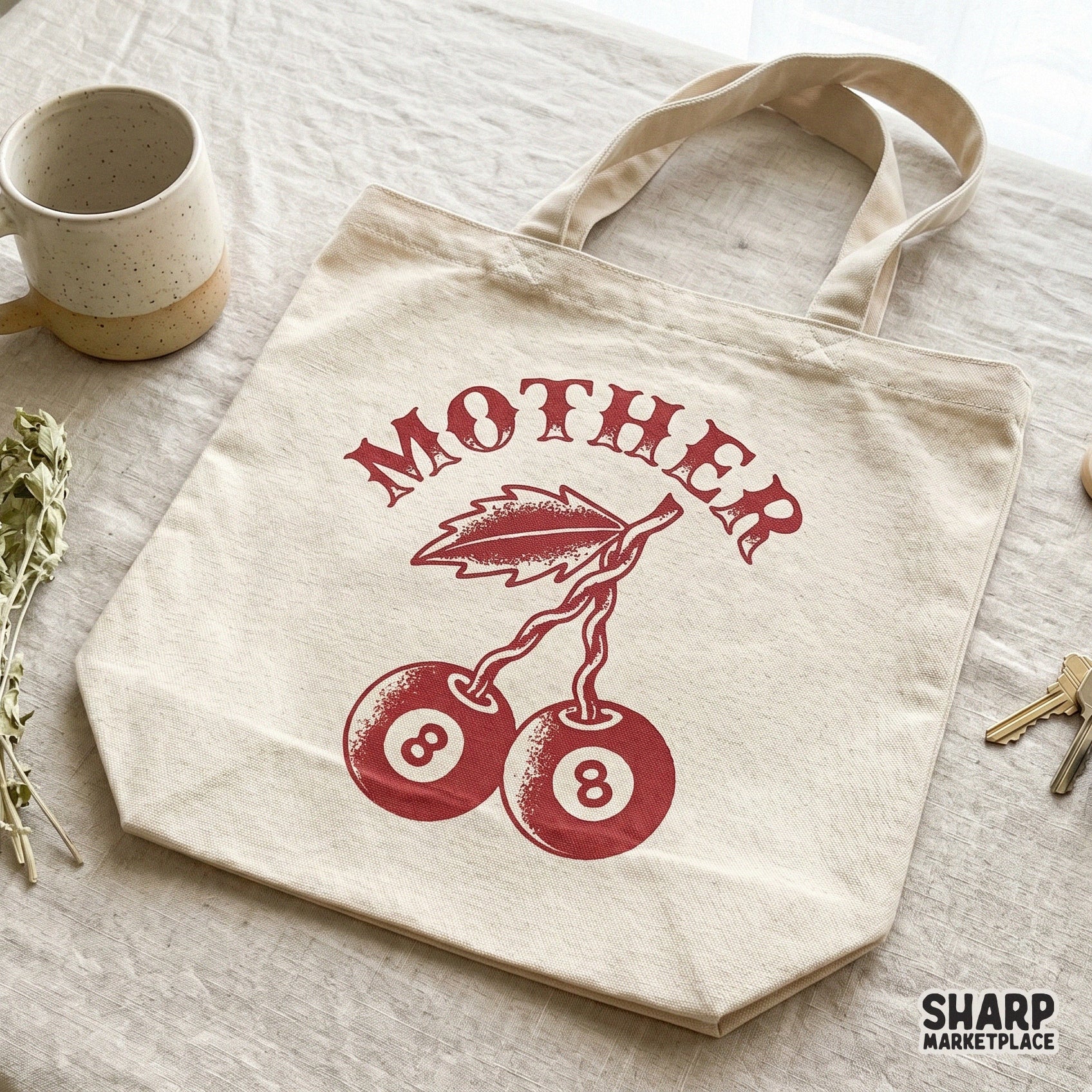 Retro 8 ball cherry design with a vintage tattoo biker mom theme for sublimation shirt printing