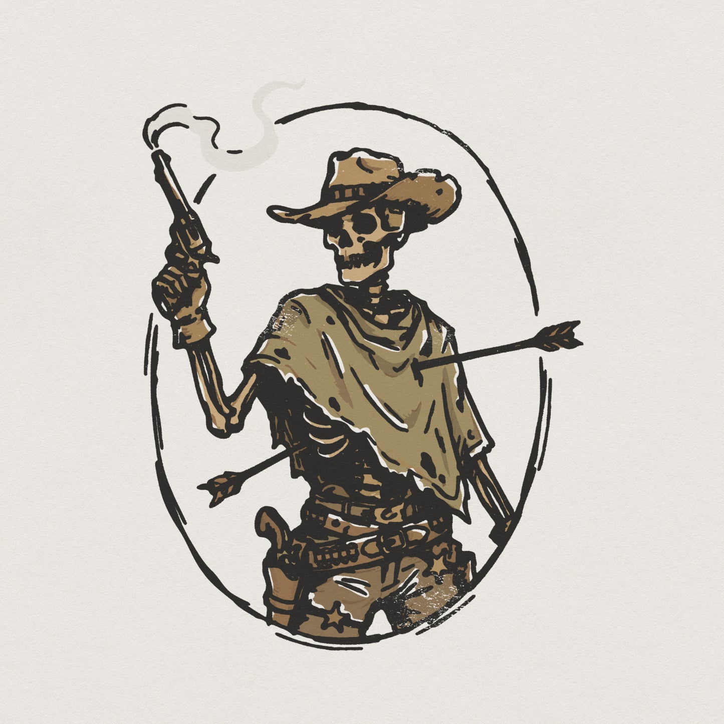 Cowboy Skeleton PNG Western Art, Vintage Gunslinger PNG - 300 DPI Design