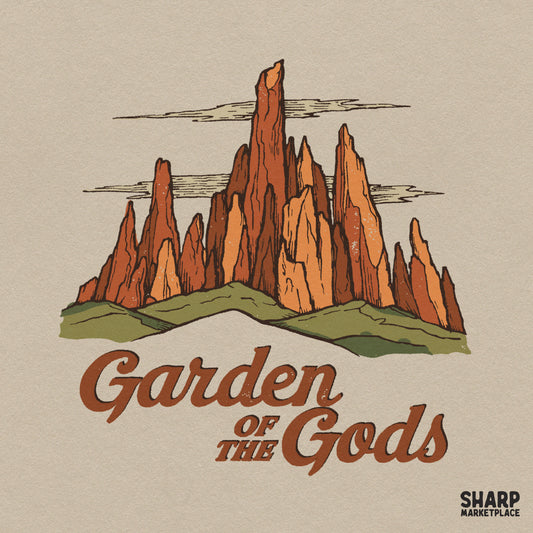 Colorful vintage Garden of the Gods Colorado mountain rocks PNG design for retro western nature hike t-shirts