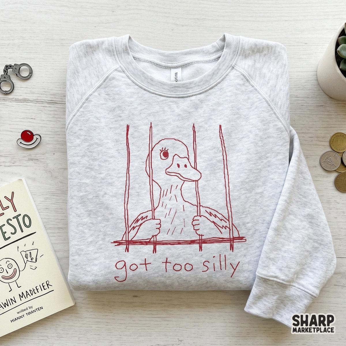 Digital download of a funny jailbird duck doodle in red ink, featuring a sarcastic caption for DIY stickers, tumblers, or humorous custom clothing designs.