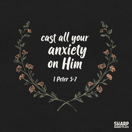 Fall Bible verse PNG design with Cast All Your Anxiety On Him scripture floral art for Christian shirts and gifts