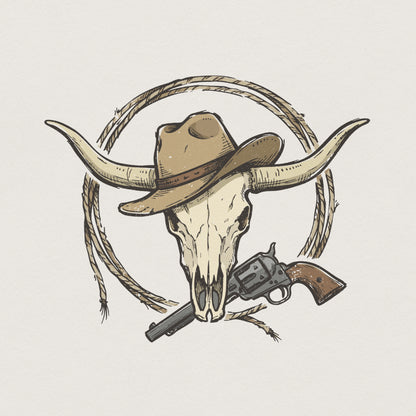 Cowboy Skull PNG, Western Cowboy Hat Skull - 300 DPI Design for T-Shirt