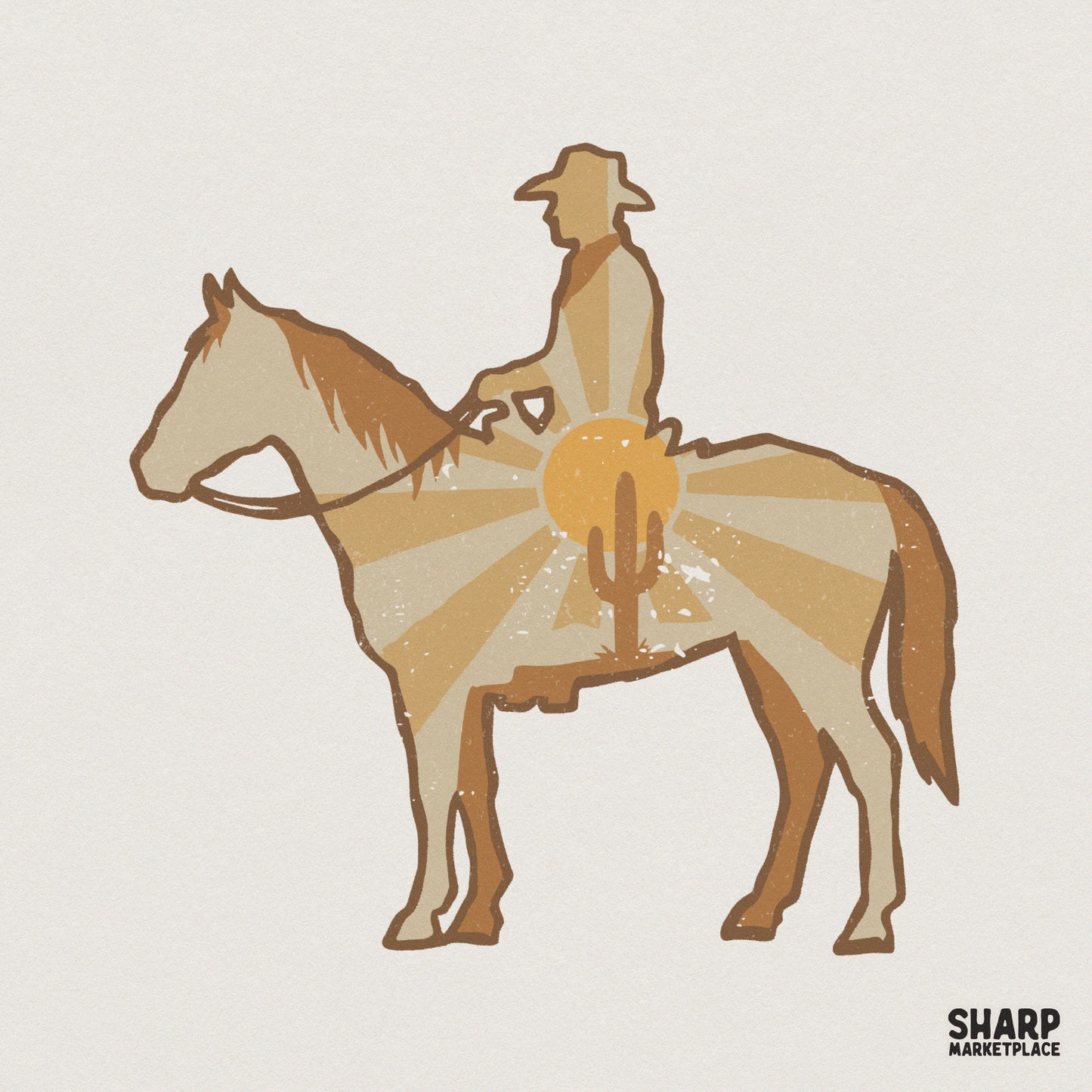 Cowboy and Horse PNG Design, Western Sunset Digital Download - 300 DPI