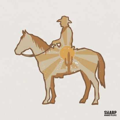 Cowboy and Horse PNG Design, Western Sunset Digital Download - 300 DPI