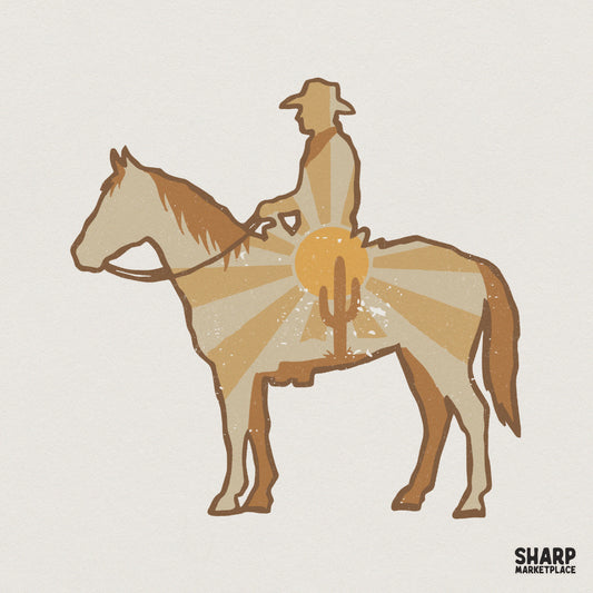 Cowboy and Horse PNG Design, Western Sunset Digital Download - 300 DPI