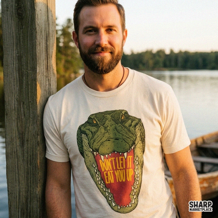 Edgy alligator mouth graphic tee design featuring a sarcastic quote in retro y2k style for sublimation PNG shirts