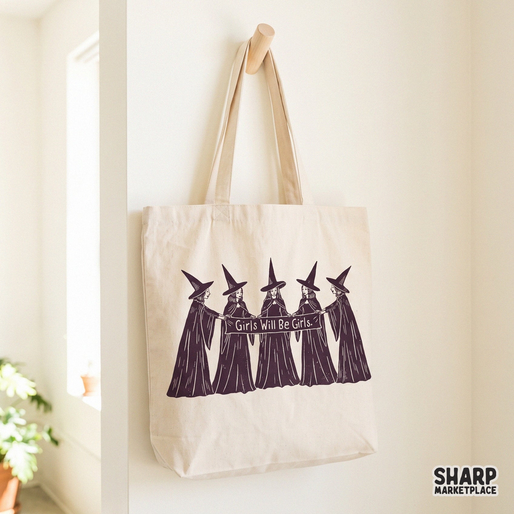 Retro Witch Squad Halloween PNG featuring a vintage spooky season design for feminist humor shirts and fall crafts