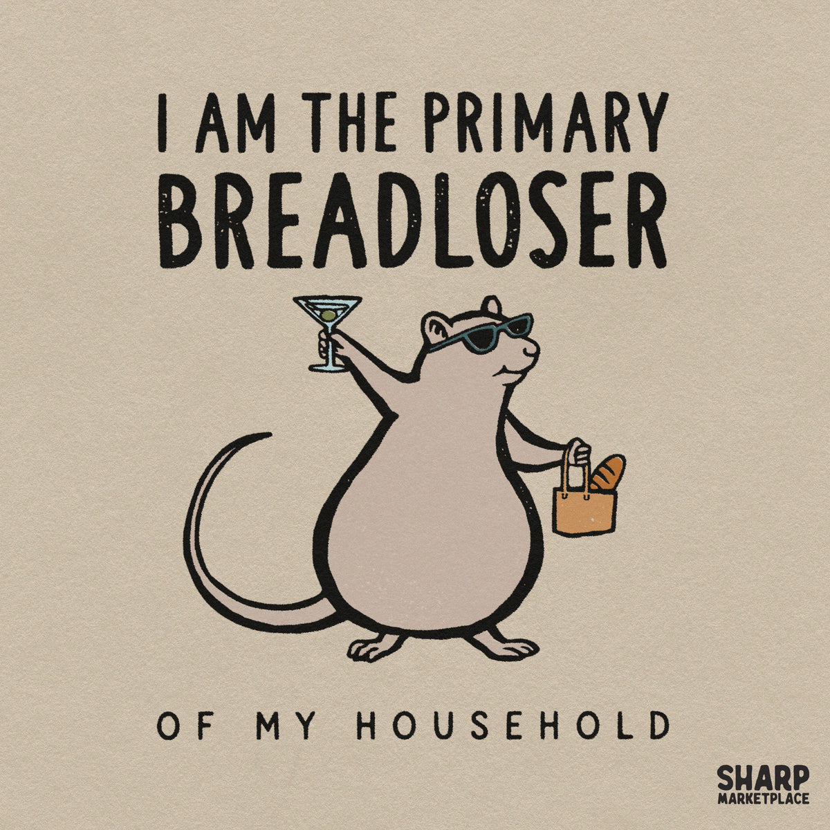 Funny primary breadloser martini rat sublimation PNG design for sarcastic adult humor graphic tees and stickers