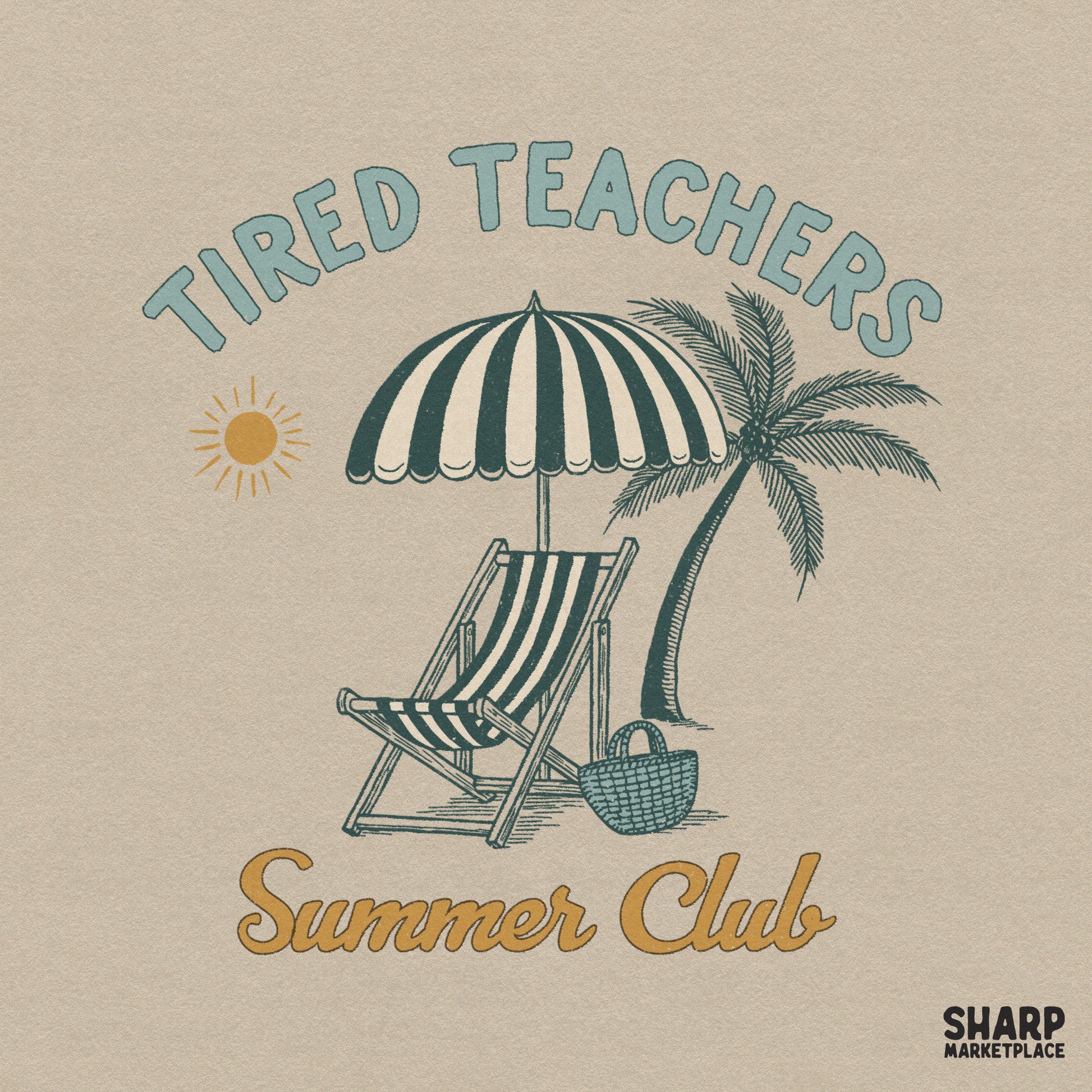 Retro tired teachers summer club design for sublimation on beach vacation shirts