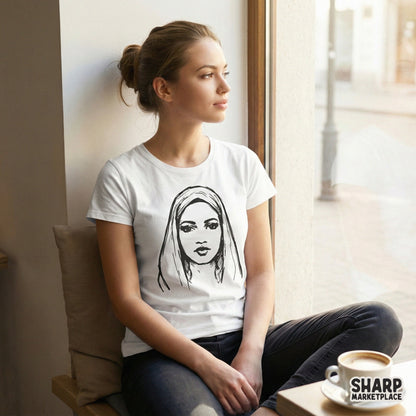 Woman Face PNG, Hand Drawn Digital Portrait - 300 DPI Design for T-Shirt