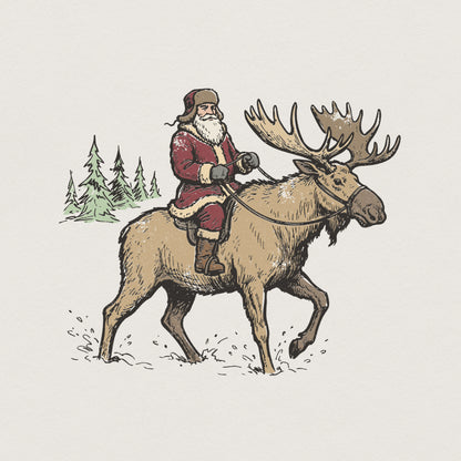 Santa Riding Moose PNG, Christmas Shirt Design - 300 DPI Design for T-Shirt