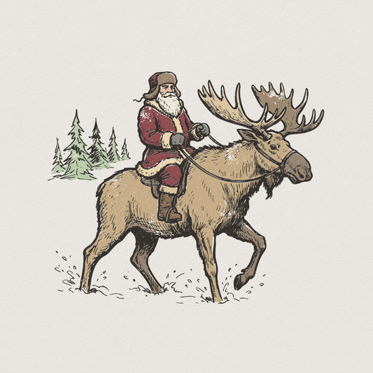 Santa Riding Moose PNG, Christmas Shirt Design - 300 DPI Design for T-Shirt