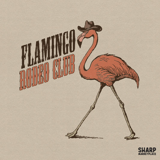 Flamingo Rodeo Club PNG with trendy western cowgirl aesthetic for retro country animal shirts and sublimation designs