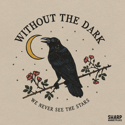 Spooky season Halloween PNG featuring skull, flowers, raven and crescent moon for print on demand t-shirts and apparel