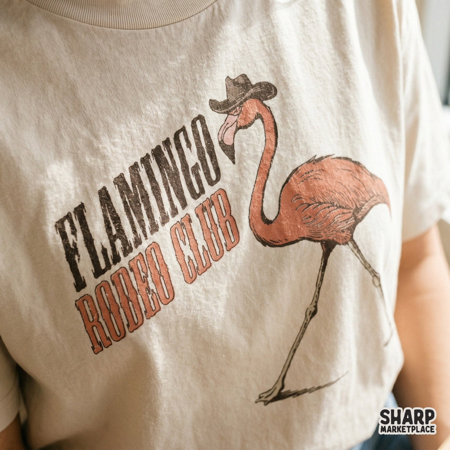 Flamingo Rodeo Club trendy western PNG design for cowgirl graphic tees and retro country animal sublimation prints