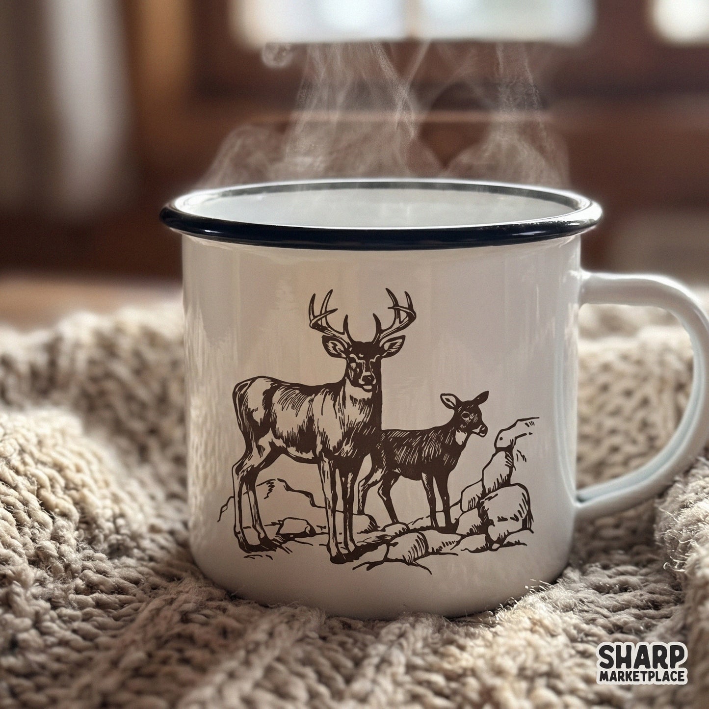 Vintage buck and fawn woodland sketch hunting png for sublimation shirts