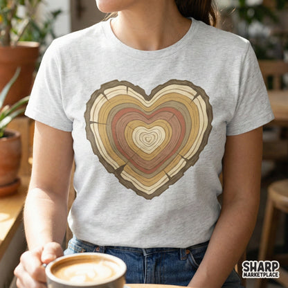 Heart Tree Rings PNG, Rustic Wood Slice Design - 300 DPI Design for T-Shirt