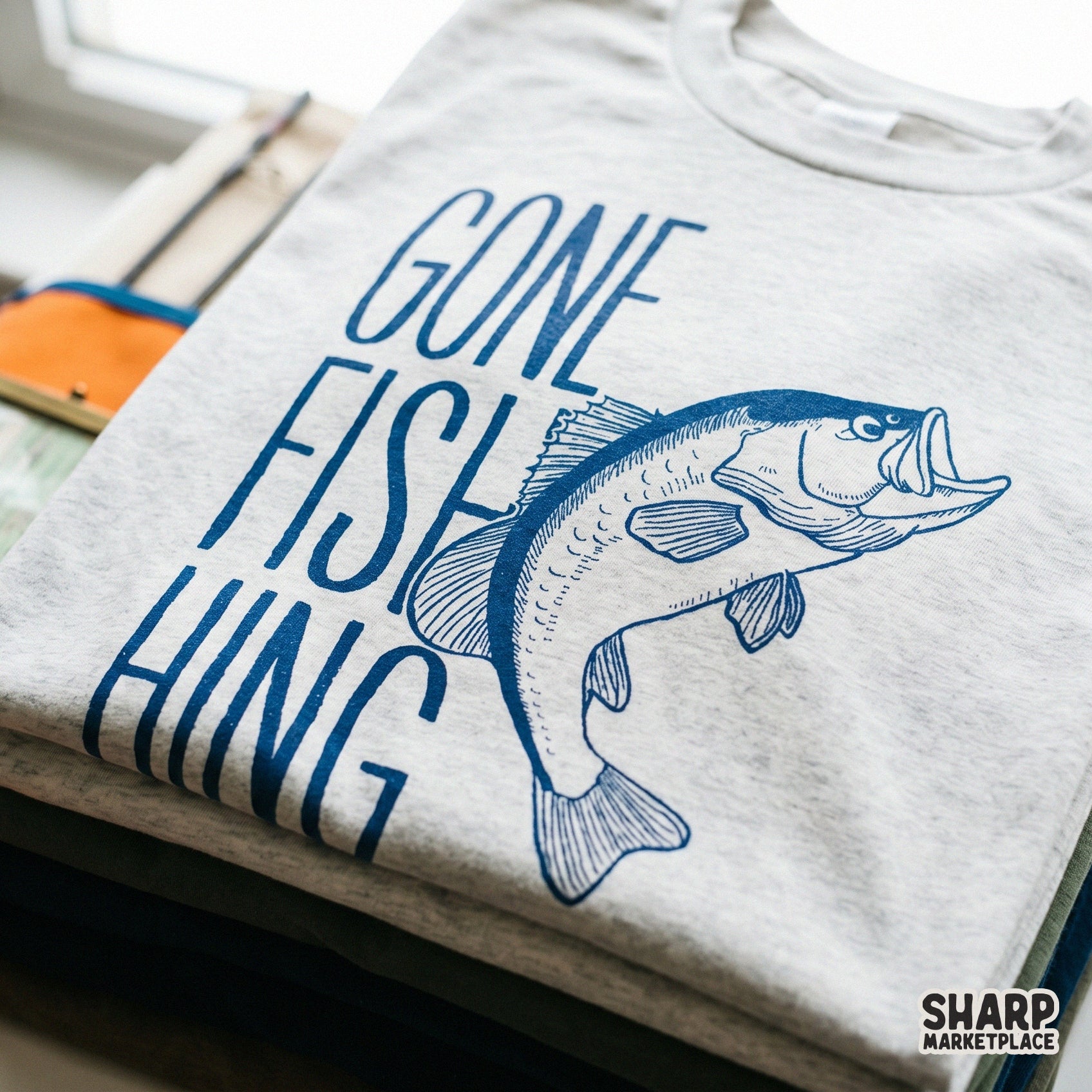 Gone Fishing retro bass fish PNG design for country music fan t-shirts and outdoor husband gifts sublimation project