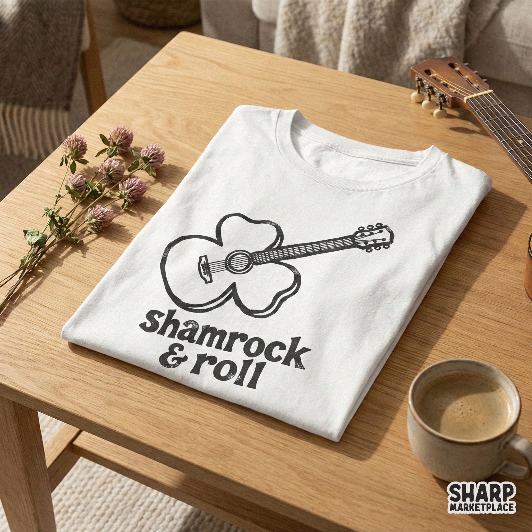 Shamrock & Roll PNG, St Patricks Day Guitar Shirt Design - 300 DPI Design