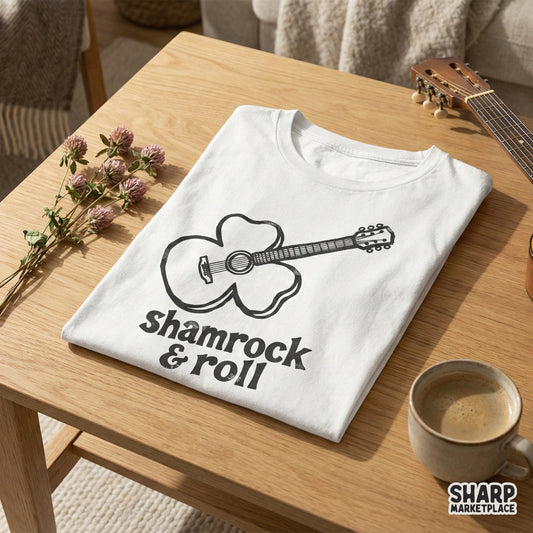 Shamrock & Roll PNG, St Patricks Day Guitar Shirt Design - 300 DPI Design