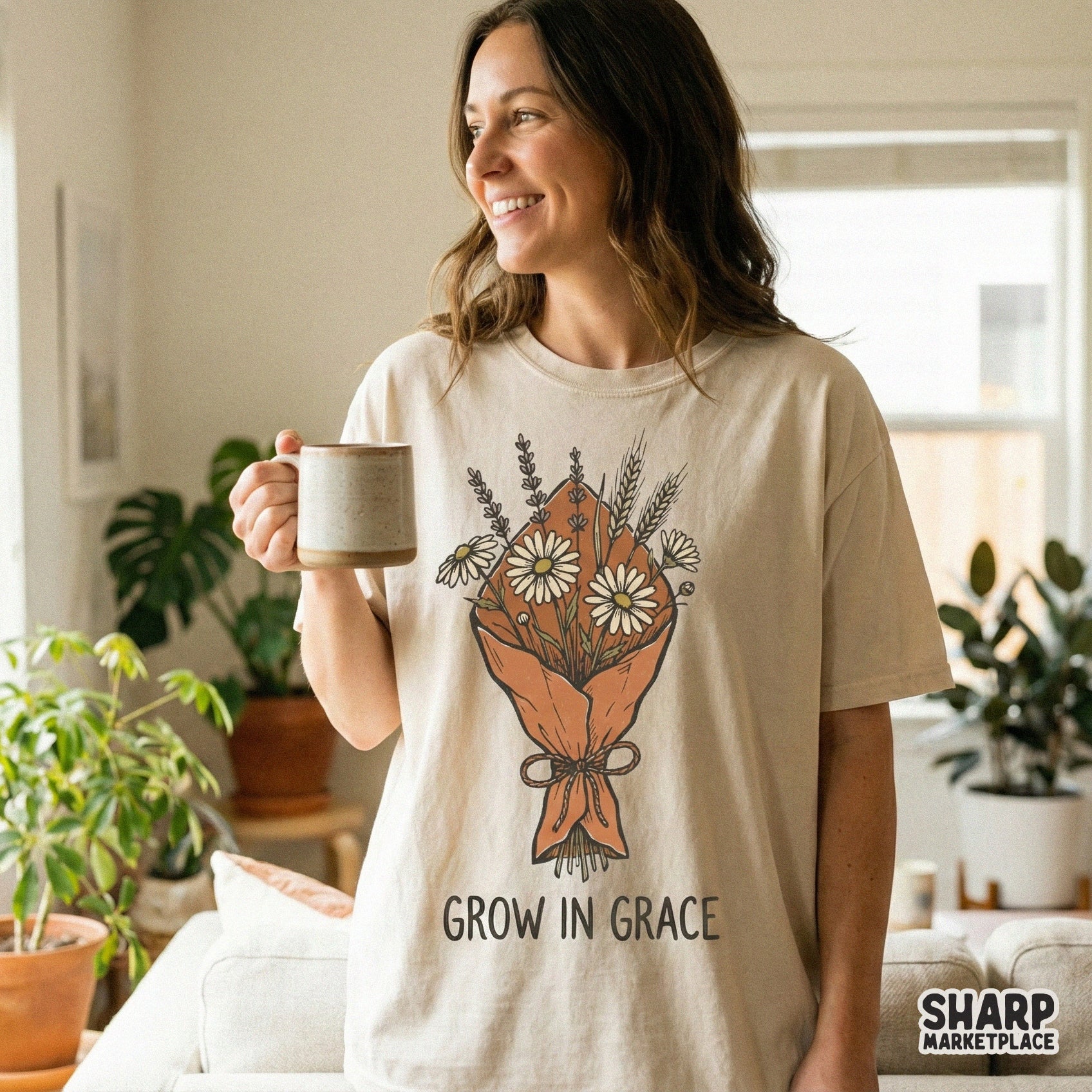 Grow In Grace PNG, Wildflower Bouquet Digital Download - 300 DPI Design