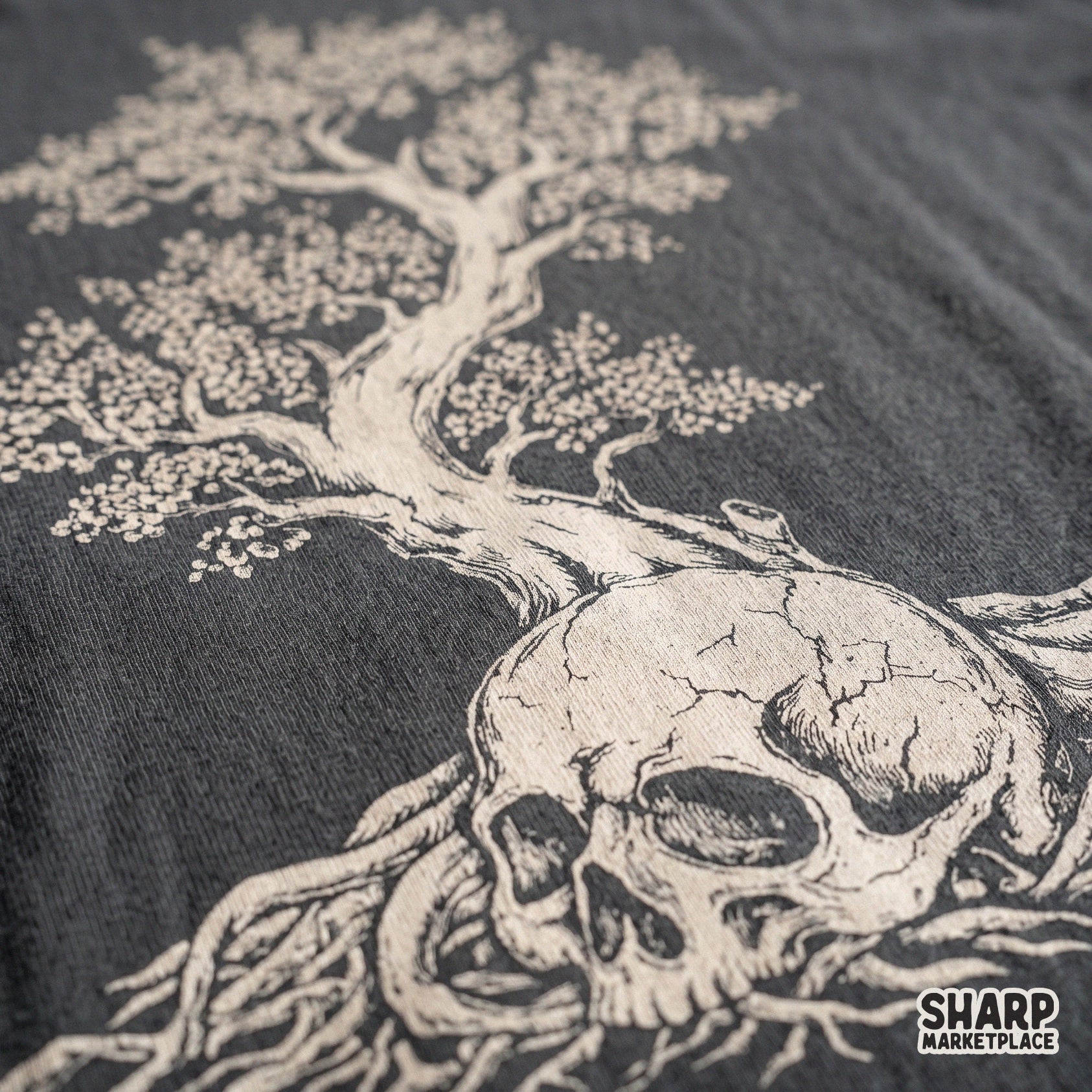 Gothic tree of life growing from a skull with flowers for Halloween shirt sublimation and png designs