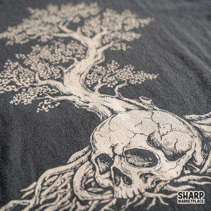 Gothic tree of life growing from a skull with flowers for Halloween shirt sublimation and png designs