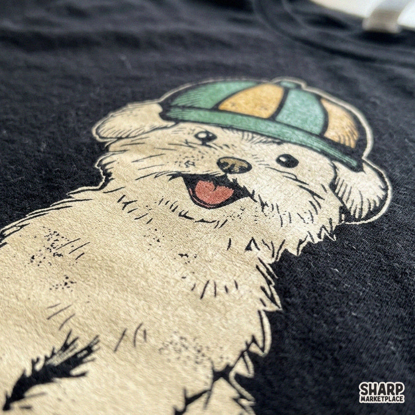 Cute Fluffy Puppy Wearing Striped Cap Baseball PNG, Trendy