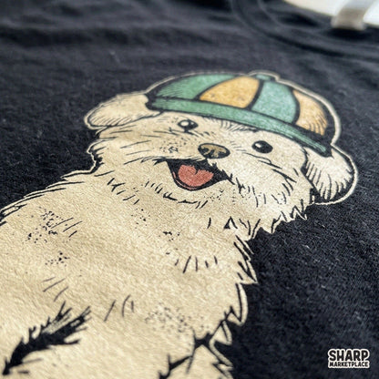 Cute Fluffy Puppy Wearing Striped Cap Baseball PNG, Trendy