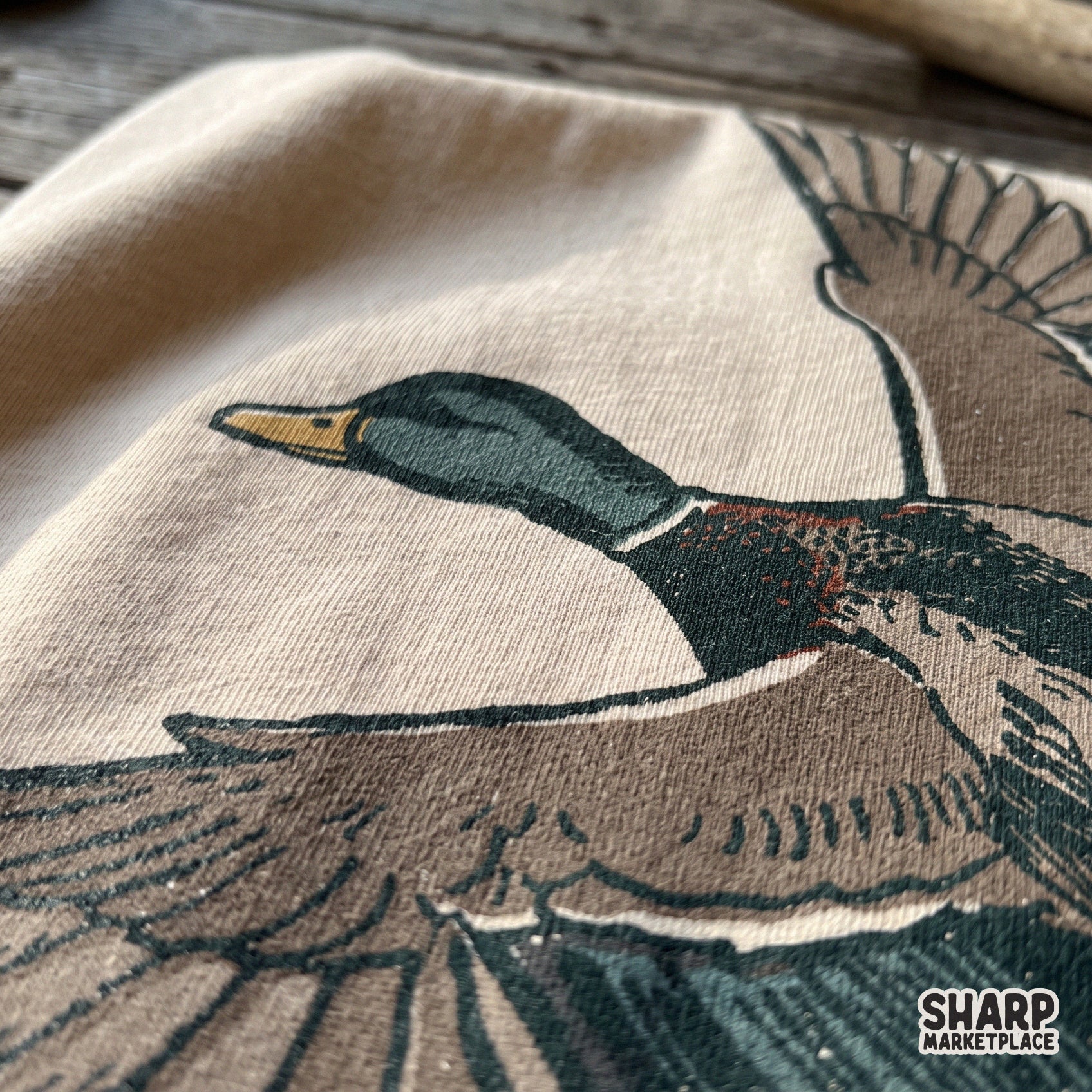 Vintage sketch mallard duck flying bird waterfowl hunting png design for retro western sublimation t-shirts