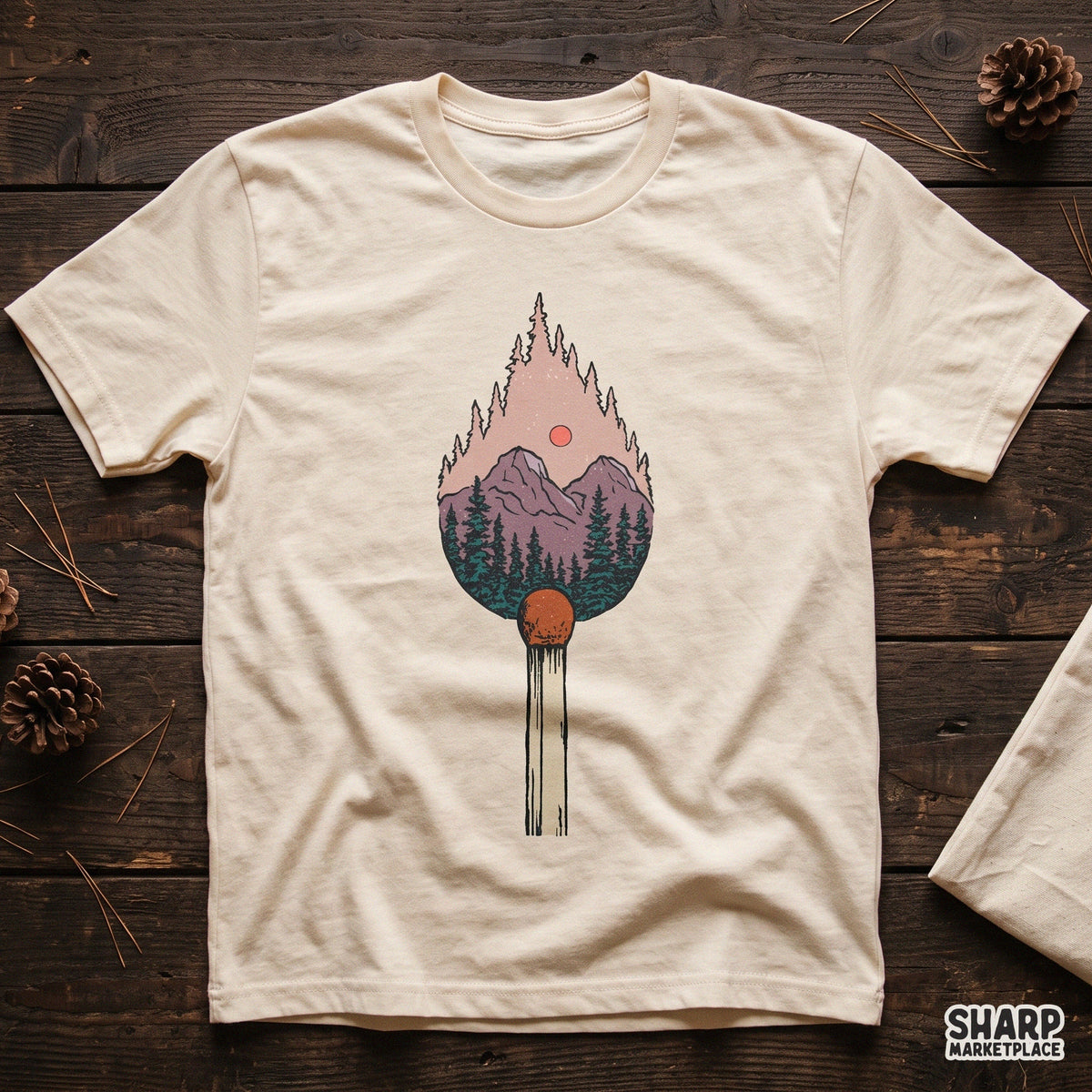 Mountain Forest Matchstick Flame Art, Trendy PNG Nature