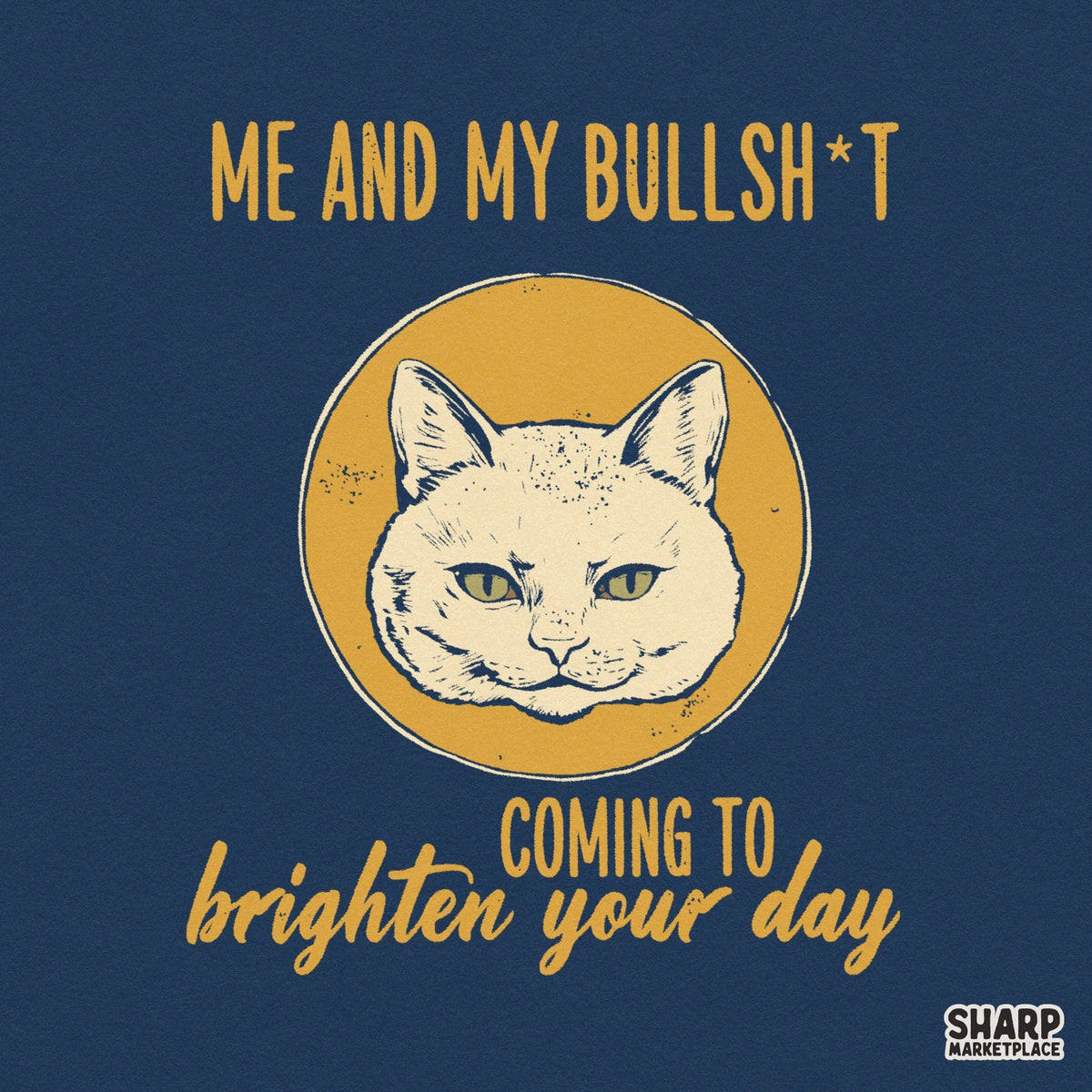 Funny retro snarky cat png t-shirt graphic with a sarcastic quote for sublimation printing