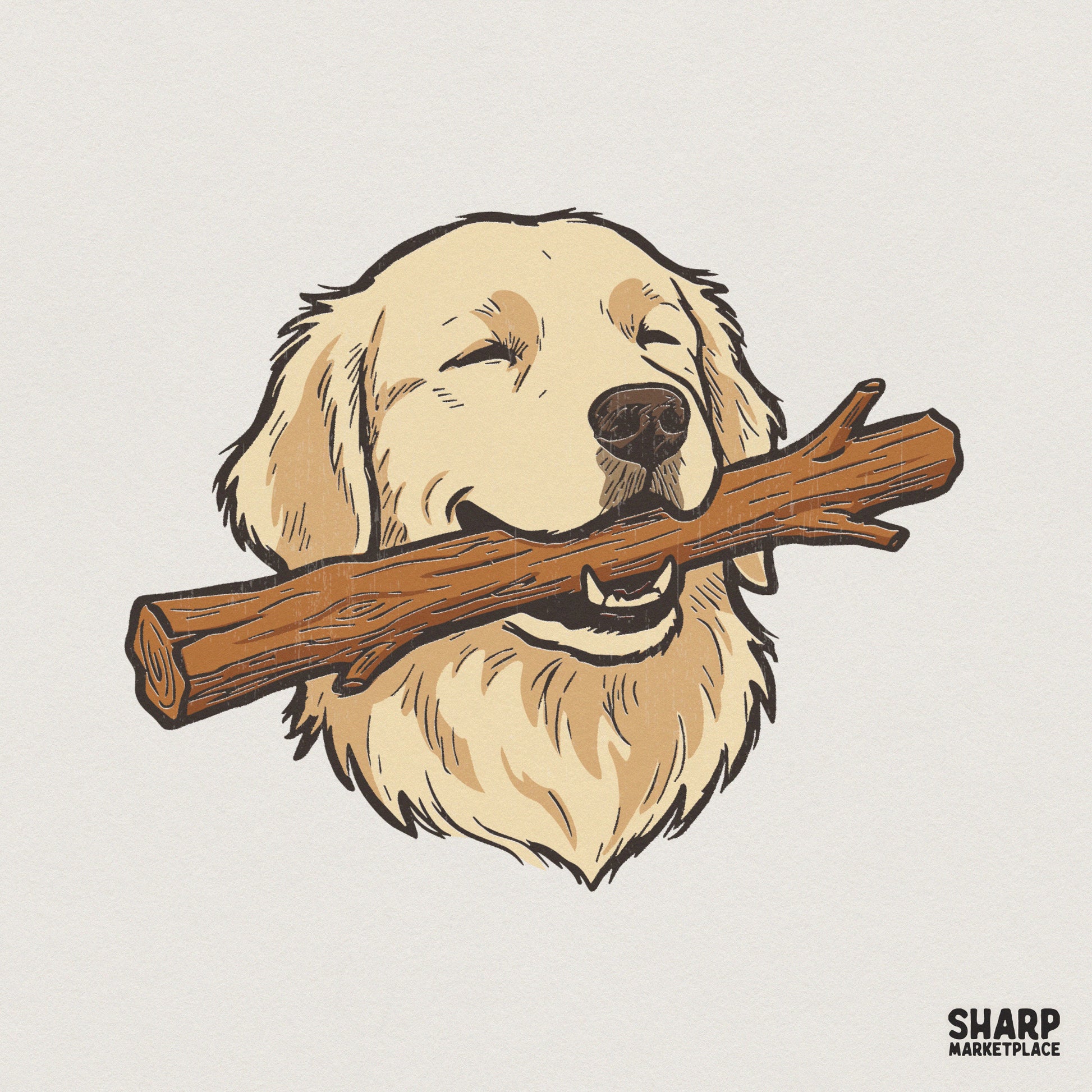 Golden Retriever With Stick PNG, Cute Dog Lover Shirt Design - 300 DPI