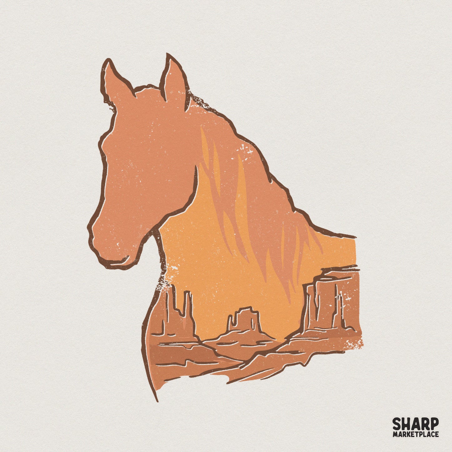 Western Horse Silhouette PNG, Desert Sunset T-Shirt Design - 300 DPI