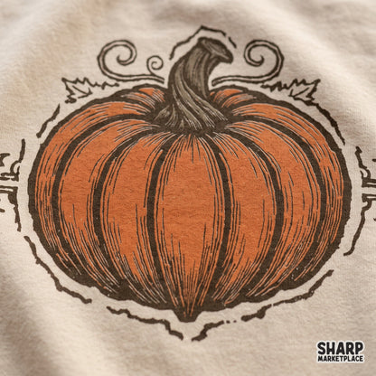 Vintage ornamental pumpkin illustration in a retro fall png design for sublimation t-shirts