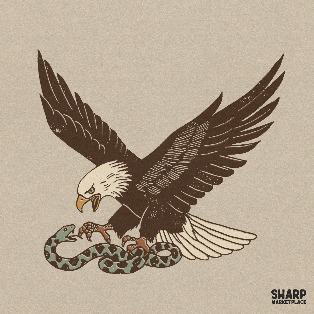 Traditional tattoo style eagle catching a snake PNG graphic design perfect for retro t-shirt sublimation printing