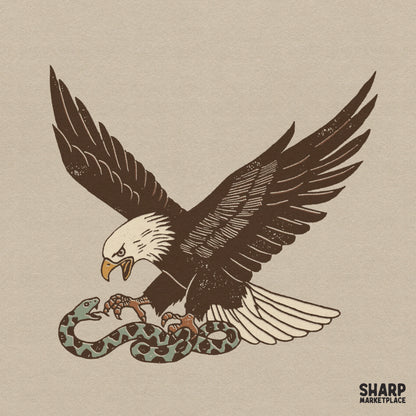 Traditional tattoo style eagle catching a snake PNG graphic design perfect for retro t-shirt sublimation printing