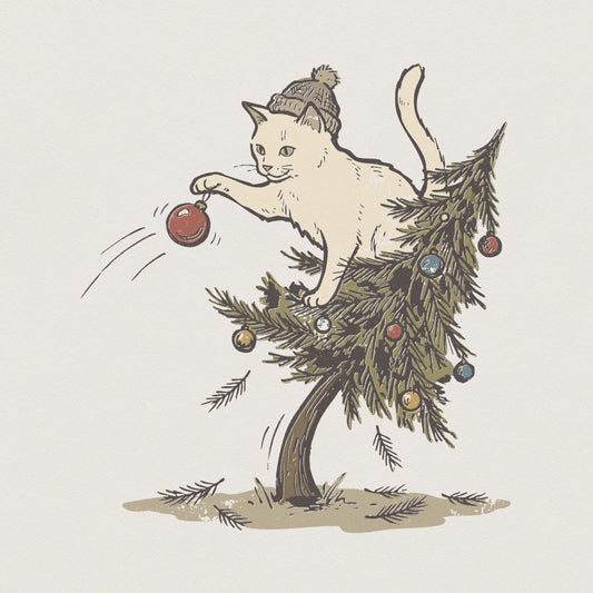 Christmas Cat PNG, Funny Cat in Tree - 300 DPI Design for T-Shirt