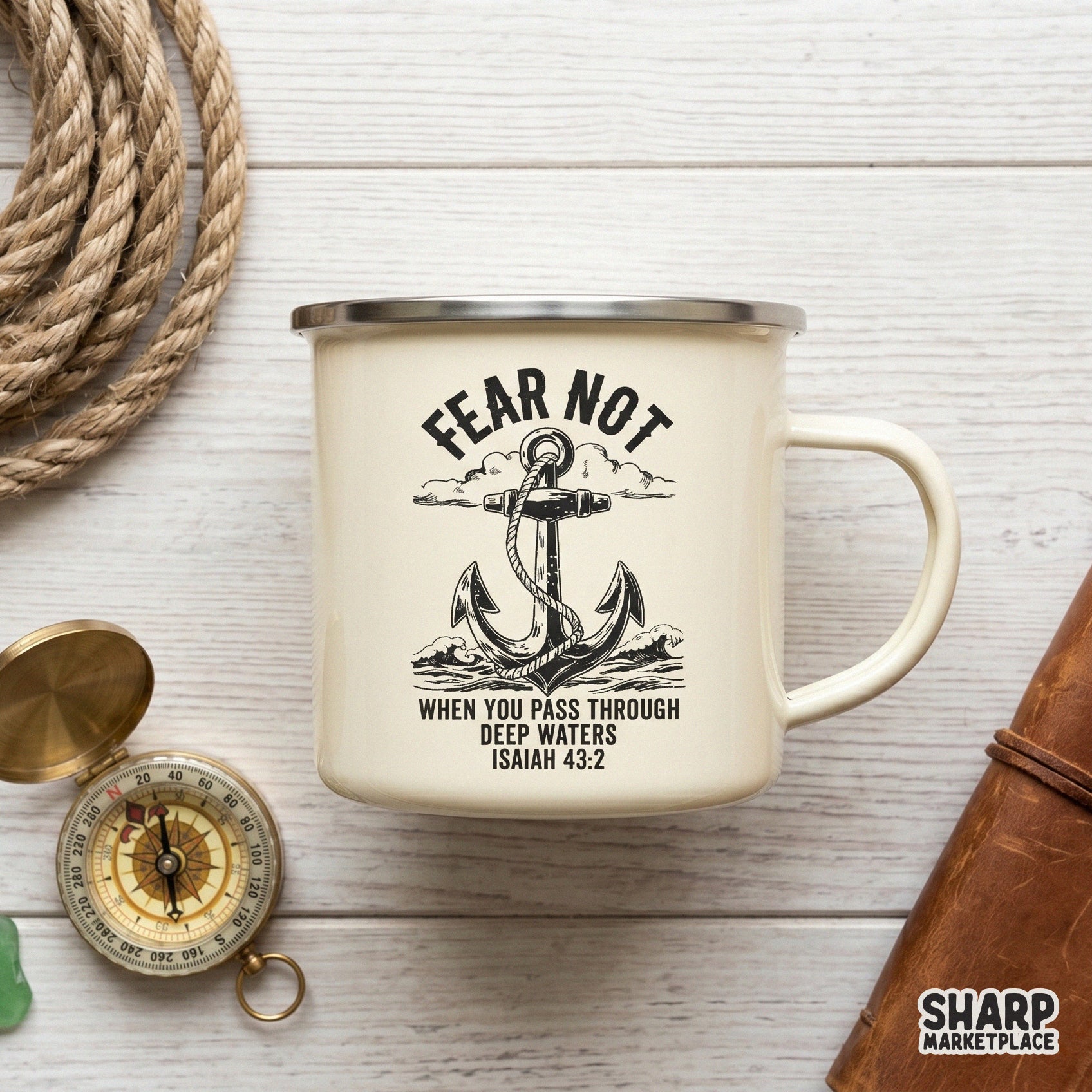 Retro Isaiah 43:2 Fear Not Christian sublimation PNG graphic with an anchor design for religious t-shirts