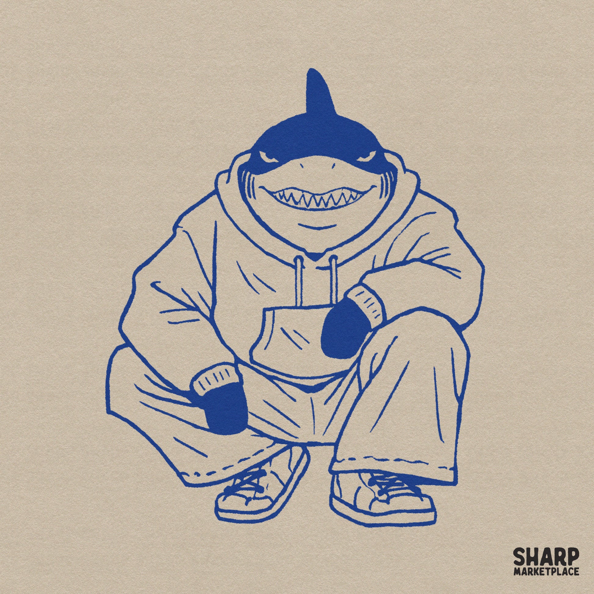 Urban streetwear shark character in a hoodie and sneakers trendy aesthetic funny png design