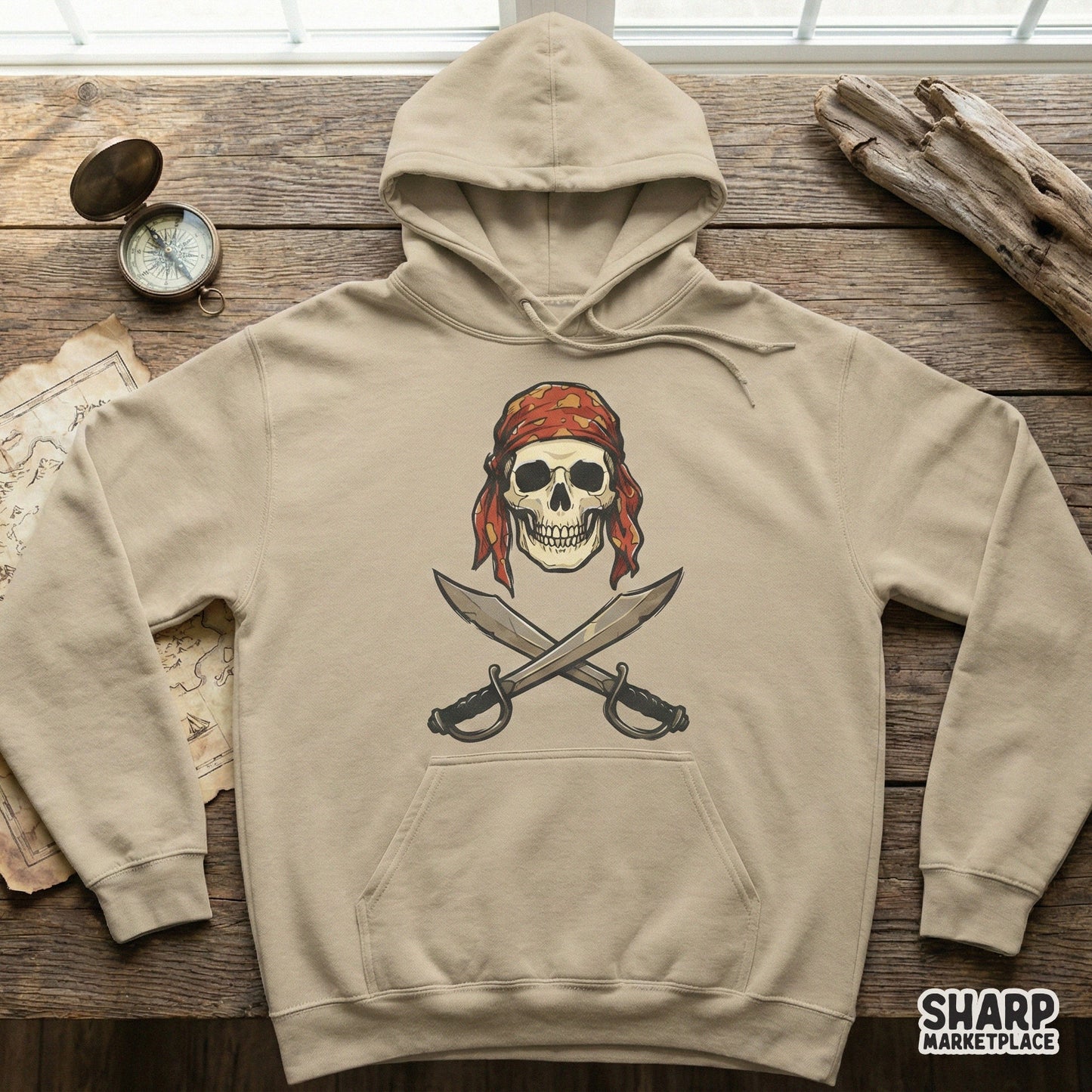 Pirate Skull With Red Bandana PNG, Crossed Swords Pirate Art - 300 DPI