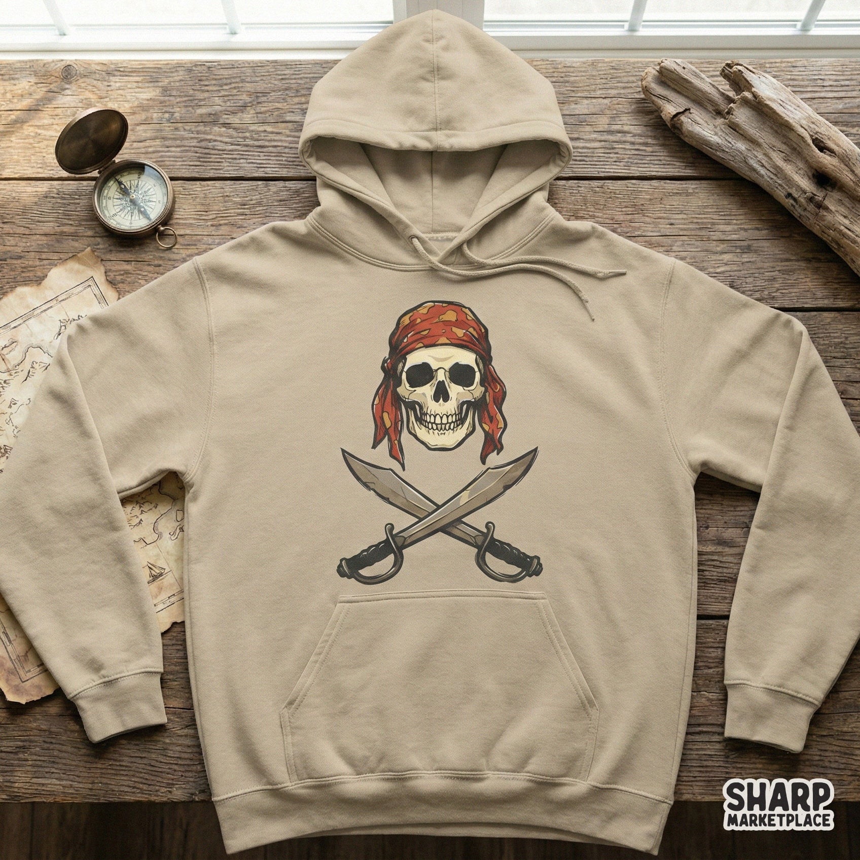 Pirate Skull With Red Bandana PNG, Crossed Swords Pirate Art - 300 DPI