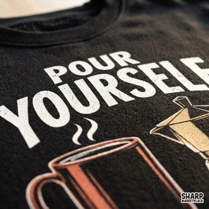 Retro coffee pot and mug PNG design with funny pour yourself a cup of ambition quote for coffee lover t-shirts