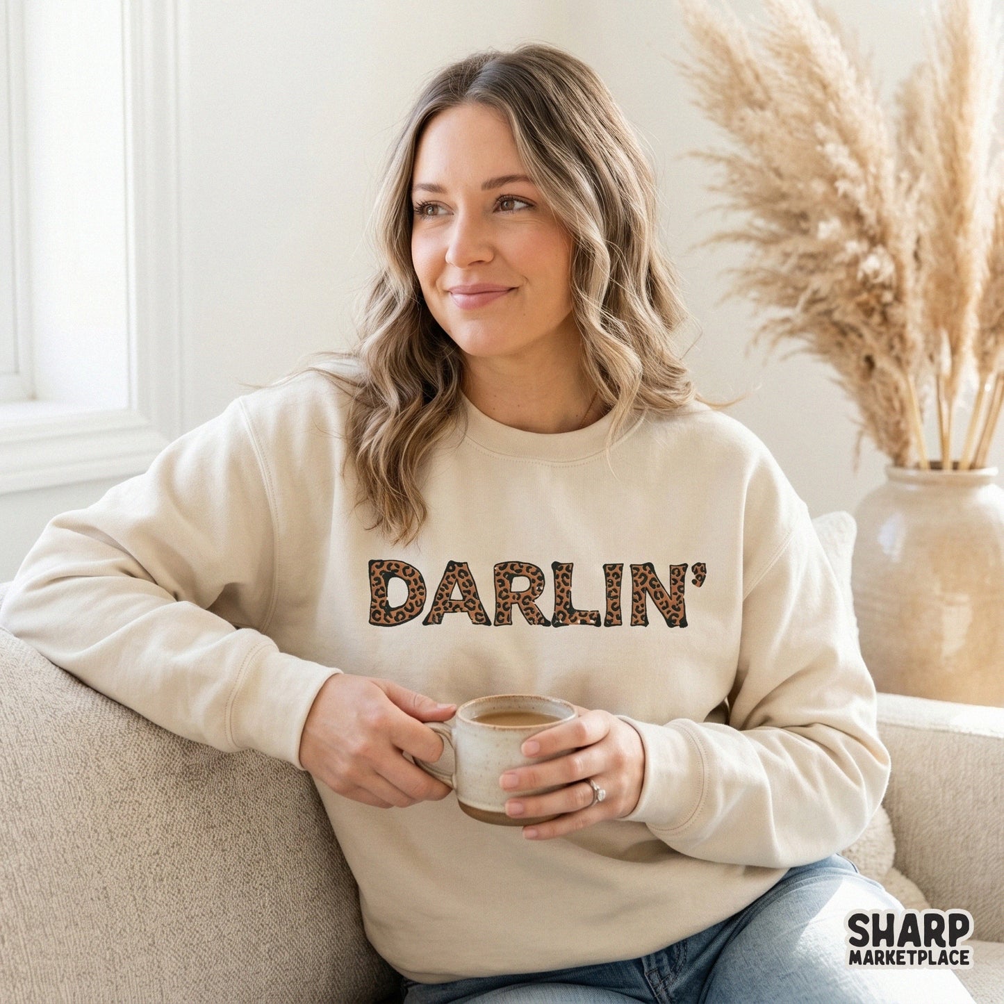Digital sublimation design featuring the word Darlin in a bold font with a textured leopard print pattern for trendy southern apparel.