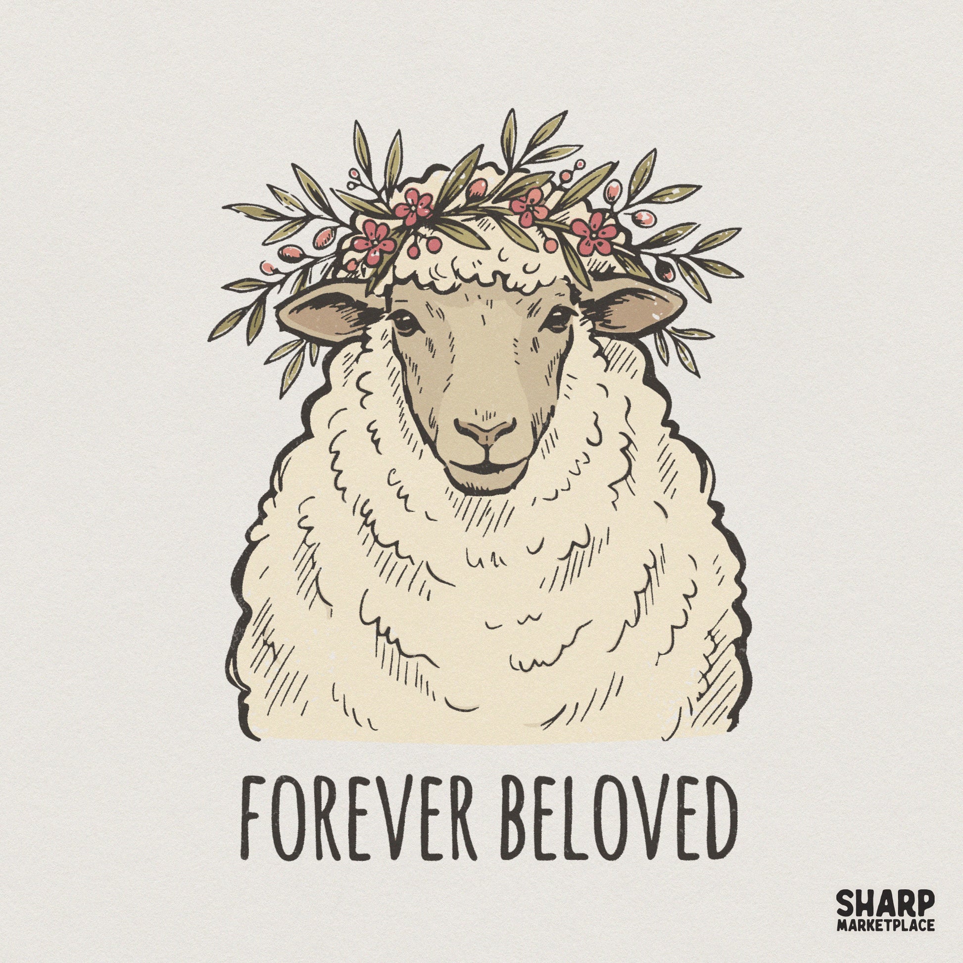 Forever Beloved Sheep PNG, Floral Crown Printable Shirt - 300 DPI Design