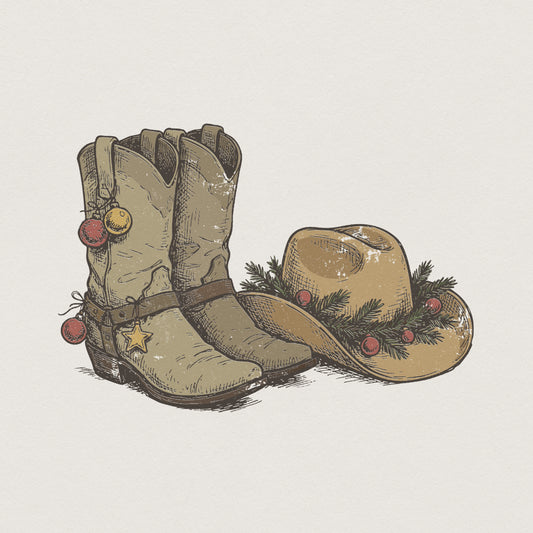 Cowboy Boots and Hat PNG, Western Christmas Design - 300 DPI Design for