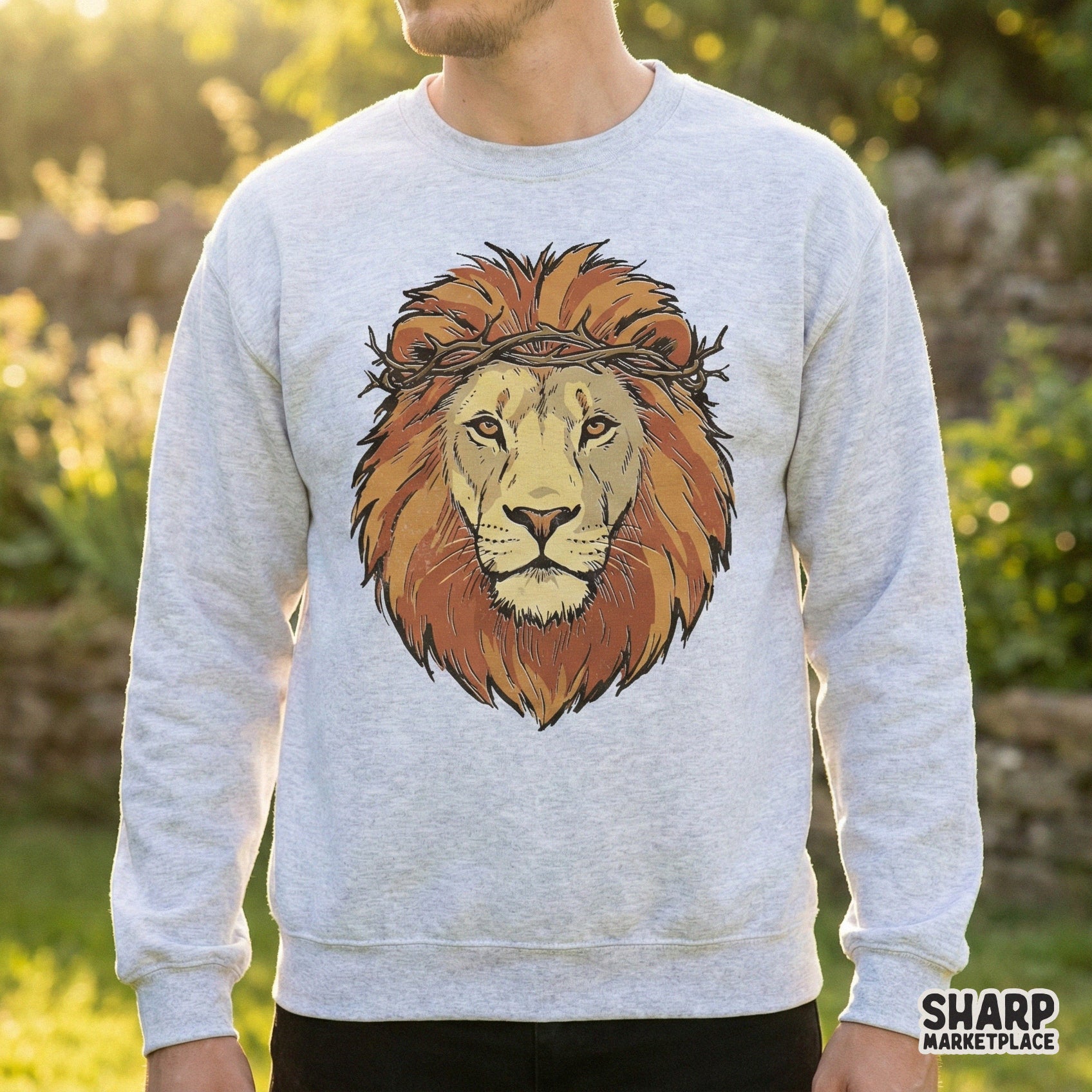 Lion Head Crown of Thorns PNG, Christian Lion Art PNG - 300 DPI Design