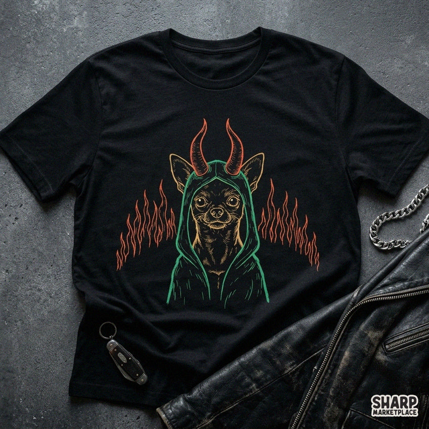 Spicy Devil Horns Chihuahua in Hood, Halloween Funny PNG